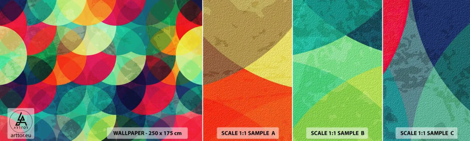 Échantillon de Papier Peint Autocollant Deluxe Sticker - Ascension - Abstraction, Morceau, Cercles colorés - 100x30 cm