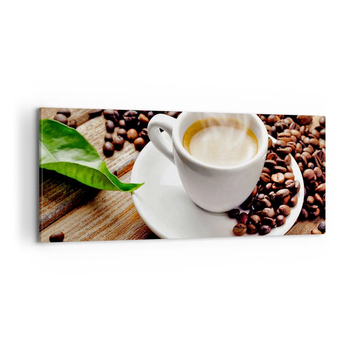 Impression sur toile - Image sur toile - Café sur un banc - 100x40 cm
