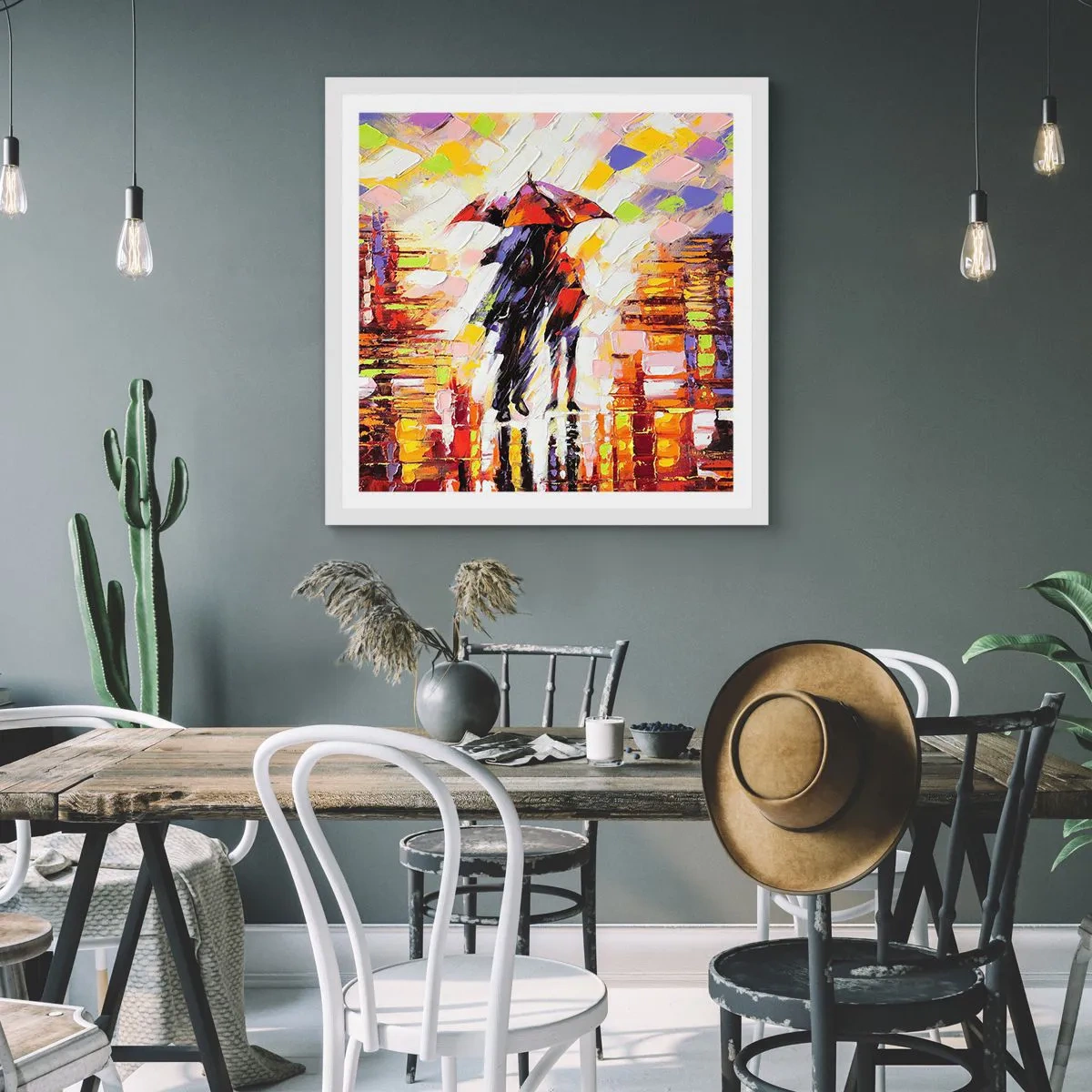 Affiche dans un cadre blanc - Poster - Ensemble à travers la nuit et la pluie - 30x30 cm