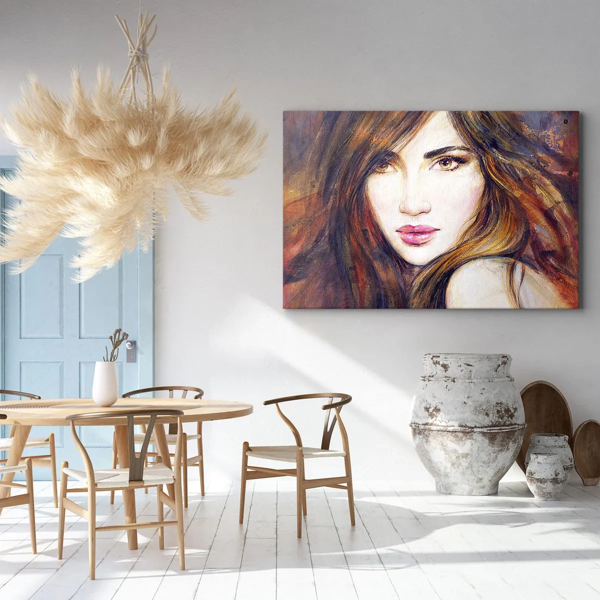 Impression sur toile - Image sur toile - Portrait d'une femme dans un style pictural - 120x80cm - Un sou pour vos pensées - Décoration murale moderne pour le salon et la chambre ARTTOR