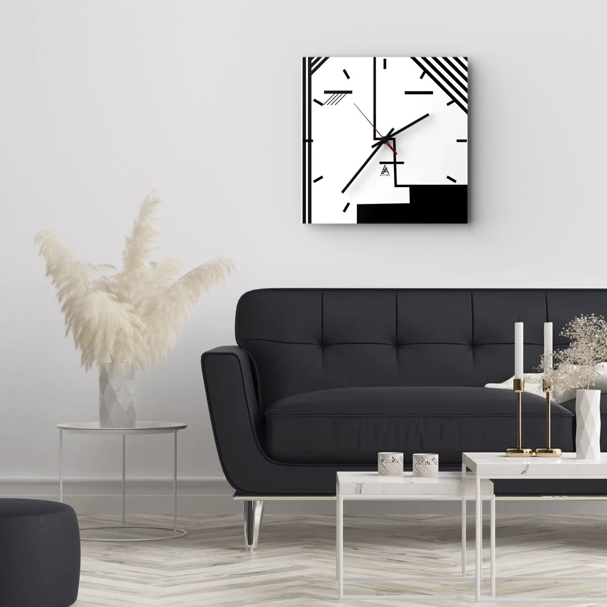 Horloge murale - Pendule murale - Abstraction géométrique d'un baiser en noir et blanc - 30x30cm - Juste un baiser - Décoration murale moderne pour le salon et la chambre ARTTOR