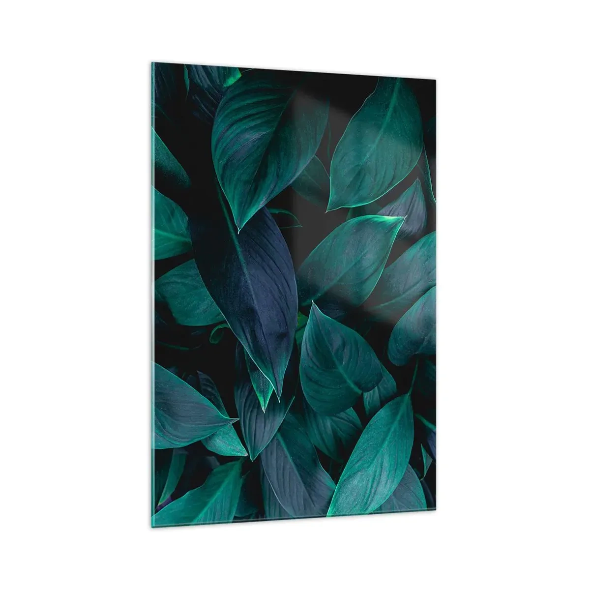 Impression sur verre - Image sur verre - Gros plan de feuilles vertes sur fond sombre - 70x100cm - le vert lui-même - Décoration murale moderne pour le salon et la chambre ARTTOR