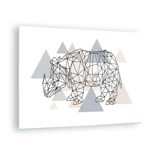 Impression sur verre - Image sur verre - Dessin géométrique d'un rhinocéros sur fond clair - 70x50cm - Structure de force - Décoration murale moderne pour le salon et la chambre ARTTOR