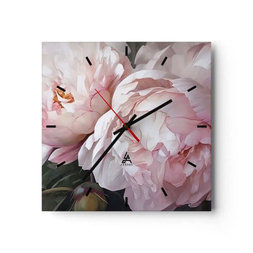Horloge murale - Pendule murale - Pivoines roses délicates en pleine floraison - 30x30cm - Arrêté en pleine floraison - Décoration murale moderne pour le salon et la chambre ARTTOR