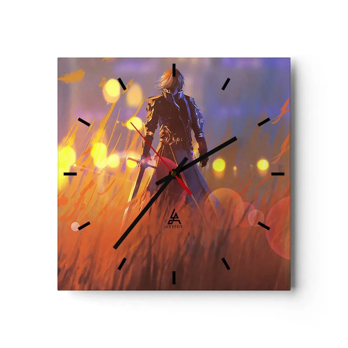 Horloge murale - Pendule murale - La figure d'un chevalier à la lumière du soleil couchant dans un champ - 30x30cm - Chevalier errant - Décoration murale moderne pour le salon et la chambre ARTTOR