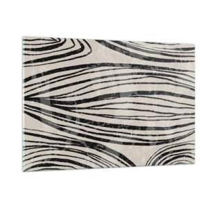 Impression sur verre - Image sur verre - Vagues de lignes noires sur fond clair - 120x80cm - Ligne de marécage - Décoration murale moderne pour le salon et la chambre ARTTOR