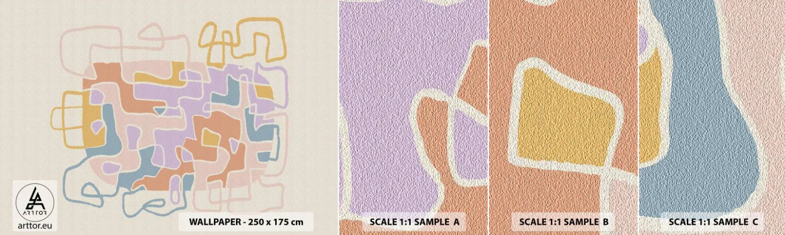 Échantillon de Papier Peint Autocollant Deluxe Sticker - Labyrinthe – une aventure joyeuse - Minimalisme, Pastel, Lignes - 100x30 cm