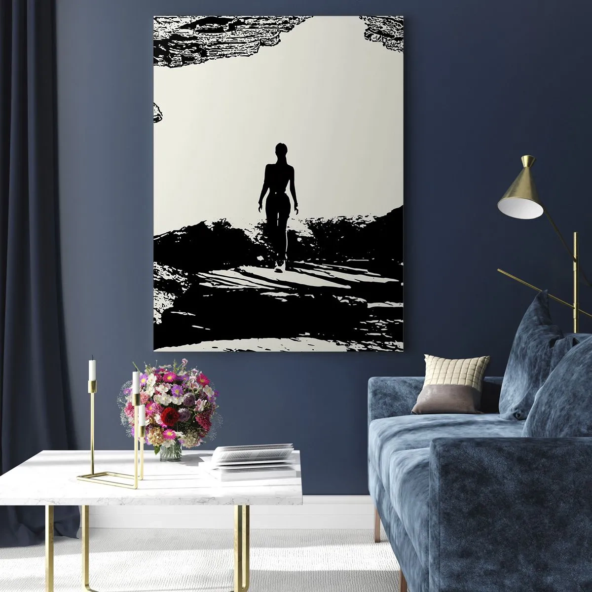 Impression sur verre - Image sur verre - Silhouette d'une femme sortant d'une grotte en graphisme noir et blanc - 50x70cm - Nouveau look - Décoration murale moderne pour le salon et la chambre ARTTOR