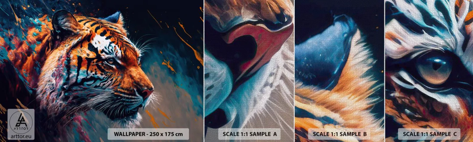 Échantillon de Papier Peint Premium Canvas - Beauté sauvage - Tigre, Coloré, Animal - 100x30 cm