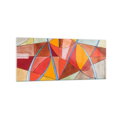 Impression sur verre - Image sur verre - Une composition abstraite aux couleurs géométriques vives. - 120x50cm - Le carrousel, le carrousel des rêves - Décoration murale moderne pour le salon et la chambre ARTTOR