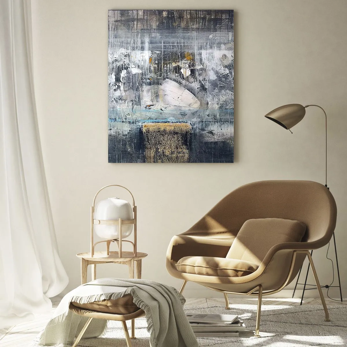 Impression sur verre - Image sur verre - Un paysage abstrait dominé par le gris et le bleu. - 50x70cm - Comme sur la glace, comme après décembre - Décoration murale moderne pour le salon et la chambre ARTTOR