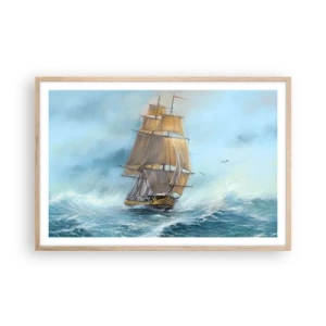 Affiche dans un chêne clair - Poster - Se précipitant sur les vagues - 91x61 cm