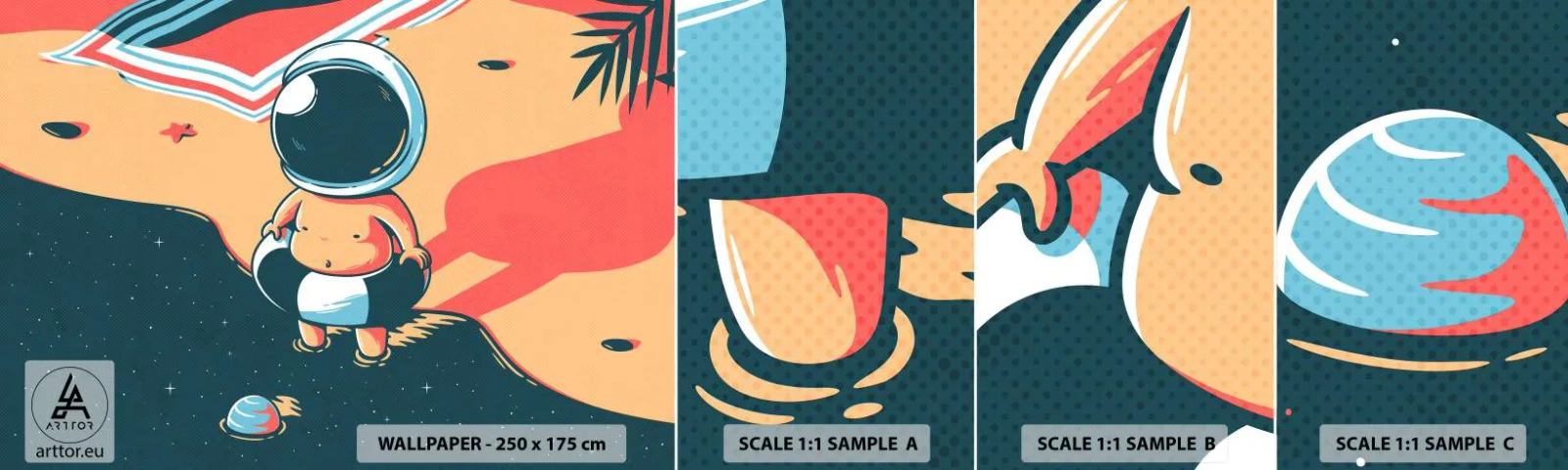 Échantillon De Papier Peint Standard Eco - Suivant une autre perspective - Abstraction, Plage, Astronaute - 100x30 cm