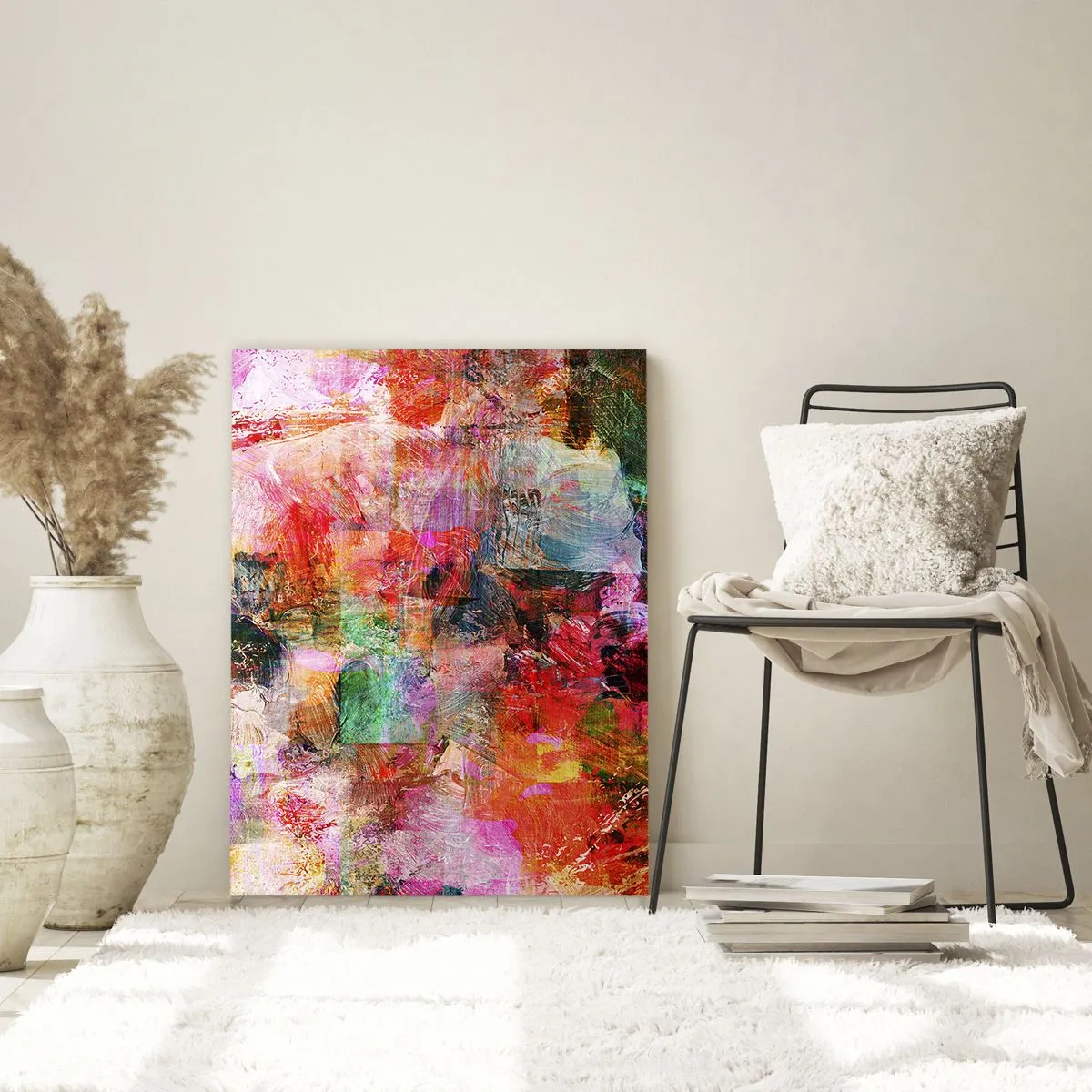 Impression sur verre - Image sur verre - Une composition abstraite aux tons dominants rose et rouge. - 70x100cm - Un voyage à travers les roses - Décoration murale moderne pour le salon et la chambre ARTTOR