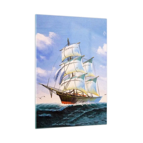 Impression sur verre - Image sur verre - Un voilier en haute mer sous un ciel bleu - 50x70cm - Fièrement avec le vent - Décoration murale moderne pour le salon et la chambre ARTTOR