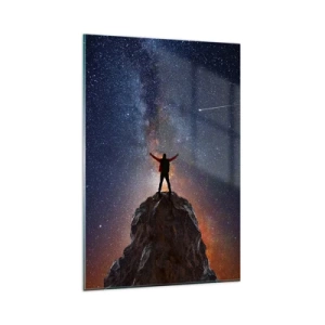 Impression sur verre - Image sur verre - Une silhouette au sommet d'une montagne sous un ciel étoilé - 80x120cm - Le force est avec moi! - Décoration murale moderne pour le salon et la chambre ARTTOR