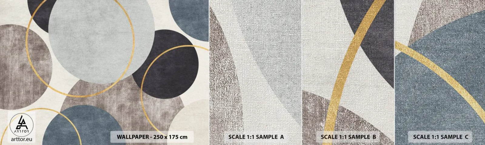 Échantillon de Papier Peint Premium Canvas - Cercles sur cercles - Les quartiers, Minimaliste, Morceau - 100x30 cm