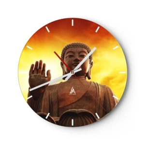 Horloge murale - Pendule murale - Statue de Bouddha sur fond de soleil couchant - 30x30cm - La paix du monde - Décoration murale moderne pour le salon, la cuisine et la chambre ARTTOR