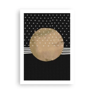 Affiche - Poster - Boule dorée abstraite sur fond noir avec motifs - 50x70cm - Composition : drapeau galaxie - Décoration murale moderne pour le salon et la chambre ARTTOR