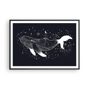 Affiche dans un cadre noir - Poster - Une illustration graphique d'une baleine dans un style de l'ère spatiale. - 100x70cm - Dans l'océan de l'univers - Décoration murale moderne pour le salon et la chambre ARTTOR