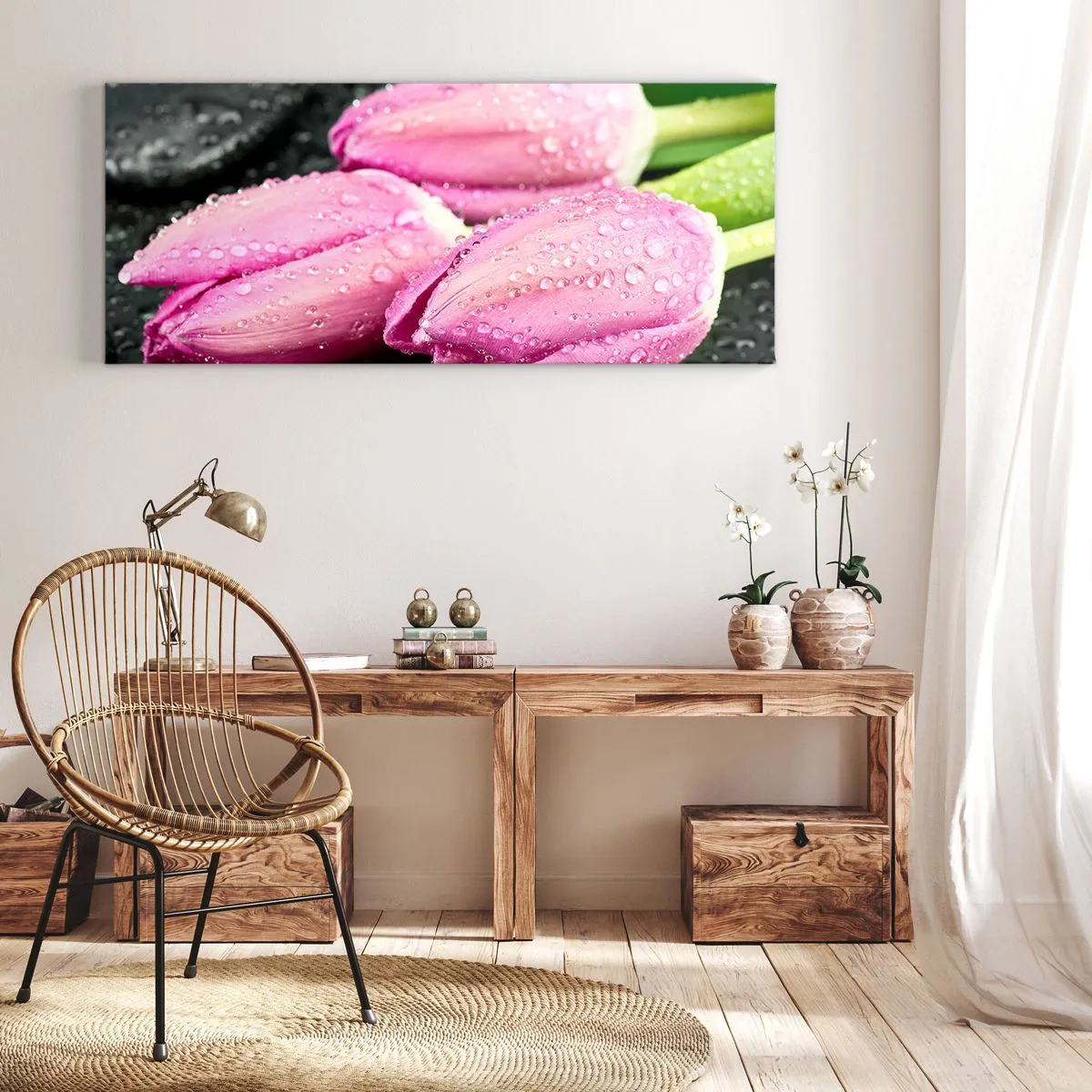 Impression sur toile - Image sur toile - Lilas trois sur une pierre noire - 90x30 cm