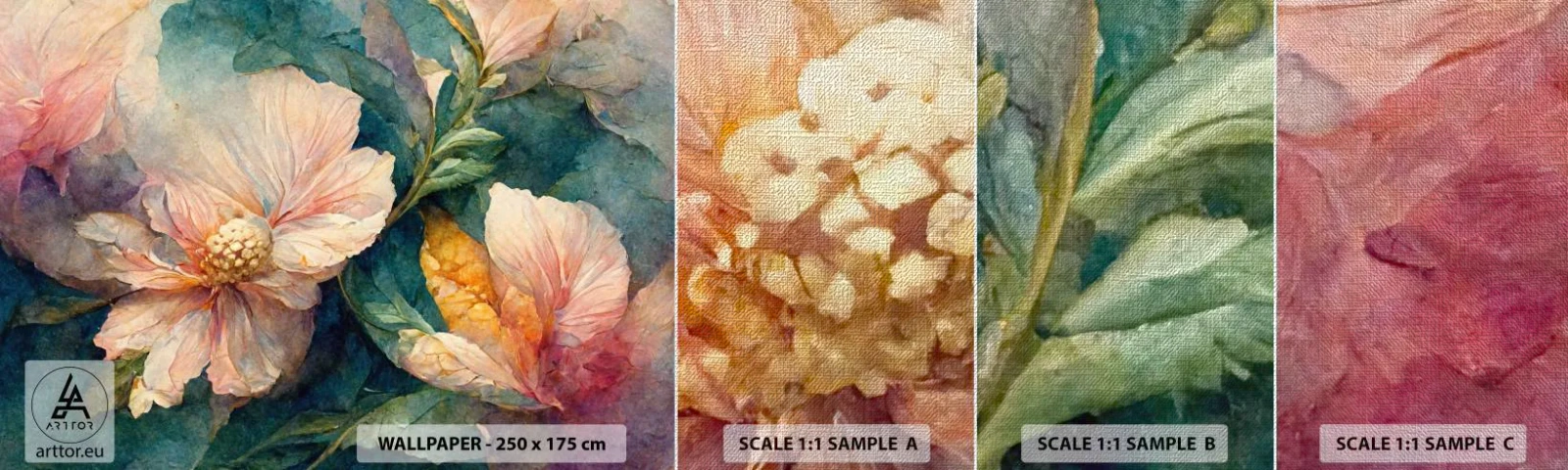 Échantillon de Papier Peint Premium Canvas - Uniquement de la subtilité - Fleurs, Classique, Morceau - 100x30 cm