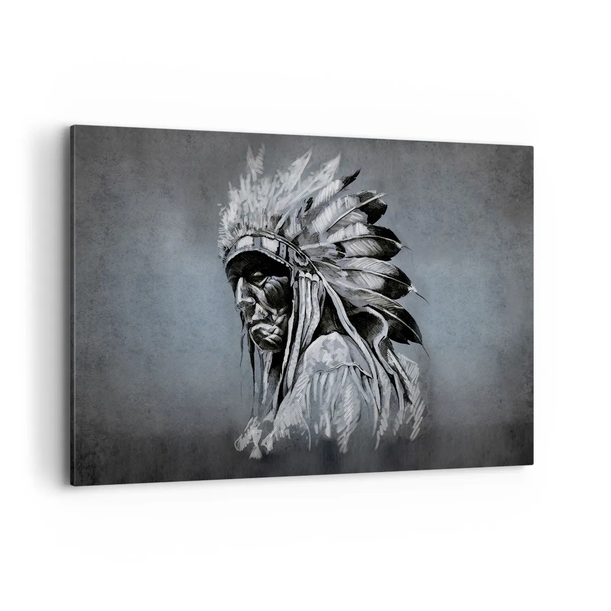 Impression sur toile - Image sur toile - Portrait d'un chef indien portant une coiffe traditionnelle - 120x80cm - Retour aux sources - Décoration murale moderne pour le salon et la chambre ARTTOR