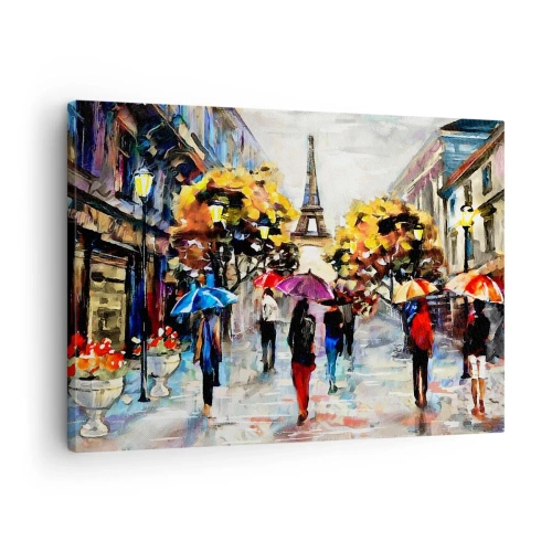 Impression sur toile - Image sur toile - Une promenade d'automne à Paris avec vue sur la Tour Eiffel - 70x50cm - Particulièrement beau en automne - Décoration murale moderne pour le salon et la chambre ARTTOR