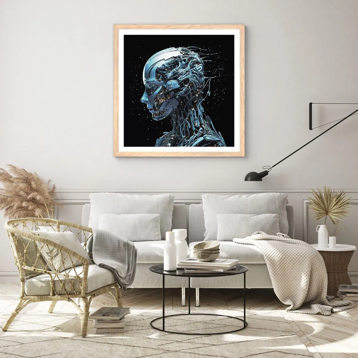 Affiche dans un chêne clair - Poster - La technologie est une femme - 60x60 cm