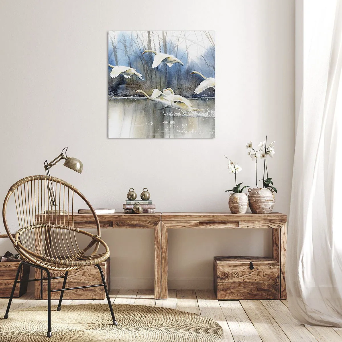Impression sur toile - Image sur toile - Comme dans un conte de fées sur les cygnes sauvages - 30x30 cm