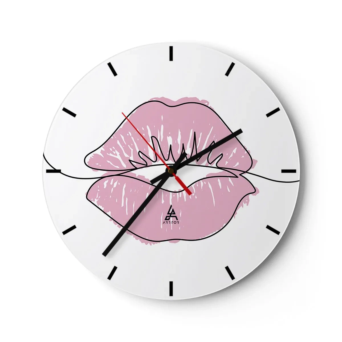 Horloge murale - Pendule murale - Gros plan de lèvres roses sur une horloge blanche - 30x30cm - Prêt à l'embrassade? - Décoration murale moderne pour le salon, la cuisine et la chambre ARTTOR