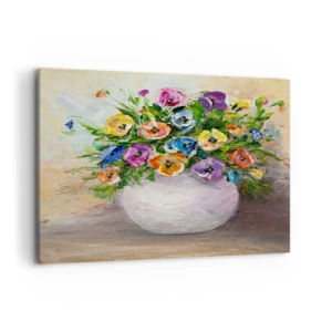 Impression sur toile - Image sur toile - Un bouquet de fleurs colorées dans un vase blanc - 100x70cm - Nature morte dans un vase blanc - Décoration murale moderne pour le salon et la chambre ARTTOR