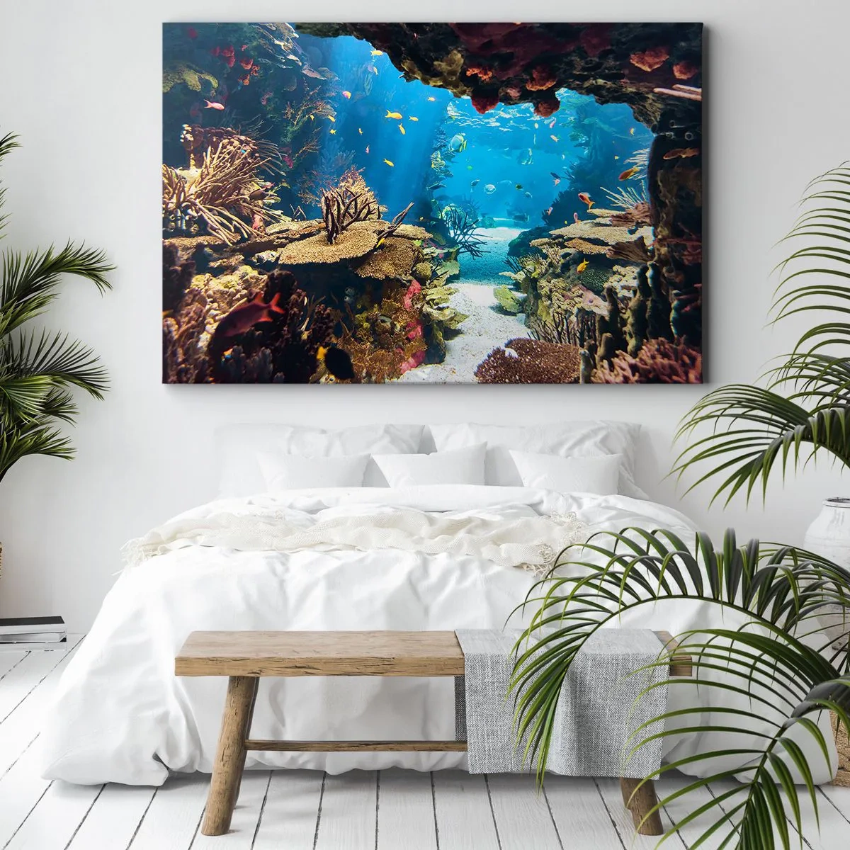 Impression sur toile - Image sur toile - Monde sous-marin avec récif corallien et poissons - 70x50cm - Tu ne l'as même pas rêvé - Décoration murale moderne pour le salon et la chambre ARTTOR