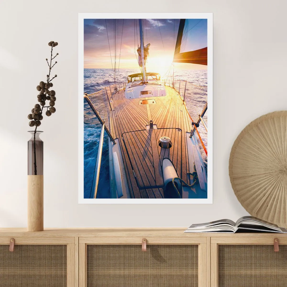 Affiche - Poster - Pont de yacht avec vue sur l'océan et le coucher du soleil - 50x70cm - Courir sur les vagues - Décoration murale moderne pour le salon et la chambre ARTTOR