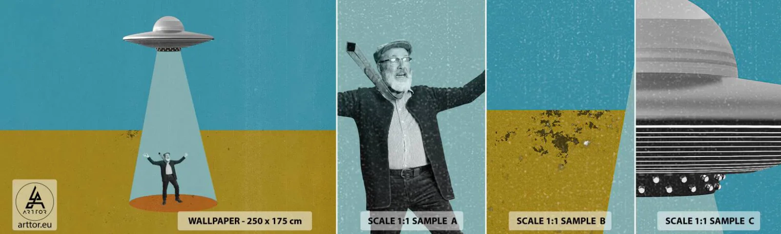 Échantillon de Papier Peint Autocollant Deluxe Sticker - Rencontre proche - OVNI, Art moderne, Surréalisme - 100x30 cm