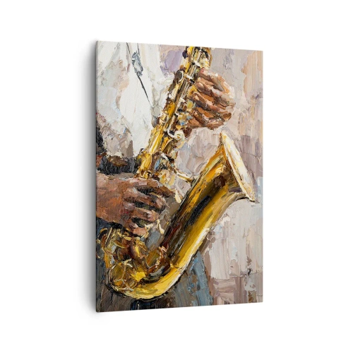 Impression sur toile - Image sur toile - Un musicien jouant du saxophone dans un style artistique - 70x100cm - C'est l'heure du solo - Décoration murale moderne pour le salon et la chambre ARTTOR