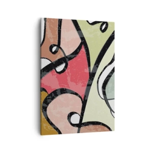 Impression sur toile - Image sur toile - Formes abstraites colorées avec des lignes noires - 50x70cm - Pirouettes parmi les couleurs - Décoration murale moderne pour le salon et la chambre ARTTOR