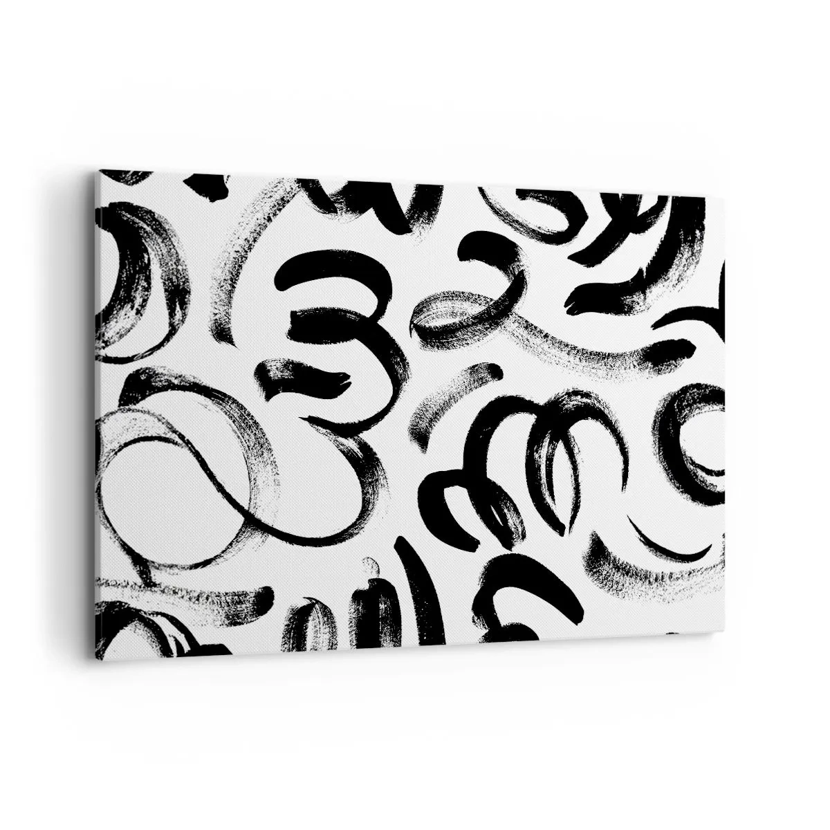 Impression sur toile - Image sur toile - Coups de pinceau abstraits noirs sur fond blanc - 120x80cm - Noir sur blanc - Décoration murale moderne pour le salon et la chambre ARTTOR