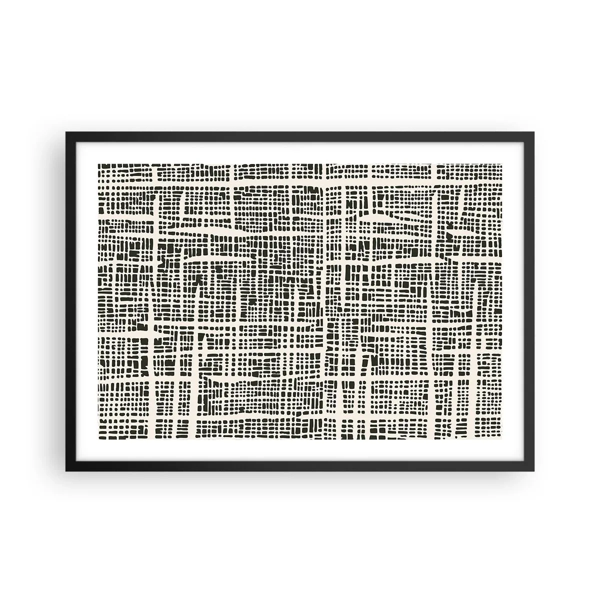 Affiche dans un cadre noir - Poster - Un motif géométrique ressemblant à une grille sur un fond clair - 70x50cm - Composition tissée - Décoration murale moderne pour le salon et la chambre ARTTOR