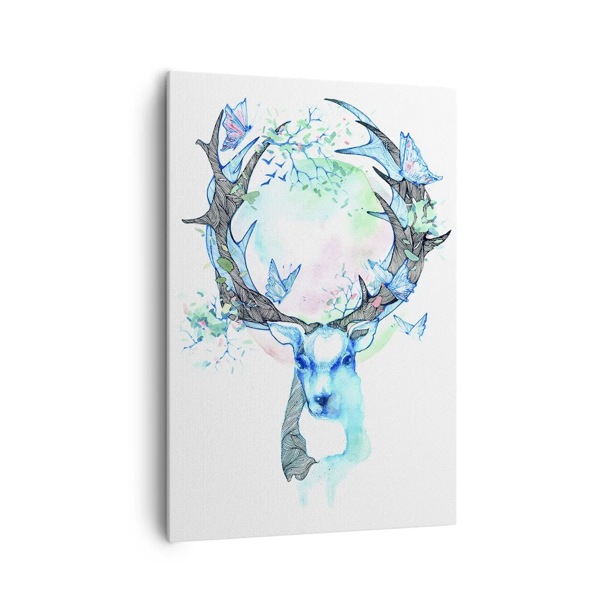 Impression sur toile - Image sur toile - Un graphique de cerf fantaisiste avec un motif de nature et de papillon - 70x100cm - La force et la délicatesse de la nature - Décoration murale moderne pour le salon et la chambre ARTTOR