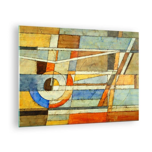 Impression sur verre - Image sur verre - Une composition abstraite aux motifs géométriques et aux couleurs chaudes. - 70x50cm - Cubisme sur le chantier - Décoration murale moderne pour le salon et la chambre ARTTOR