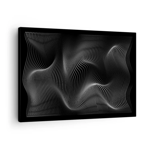 Impression sur toile - Image sur toile - Lignes blanches abstraites sur fond noir - 70x50cm - Danse de lumière dans l'espace - Décoration murale moderne pour le salon et la chambre ARTTOR