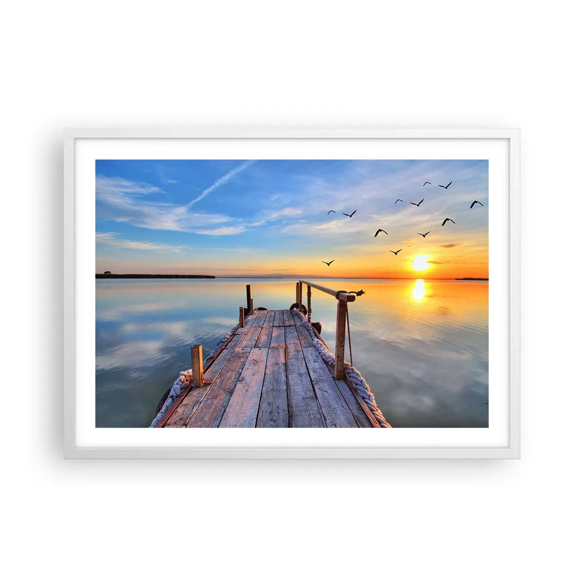 Affiche dans un cadre blanc - Poster - Marcher droit vers le soleil - 70x50 cm