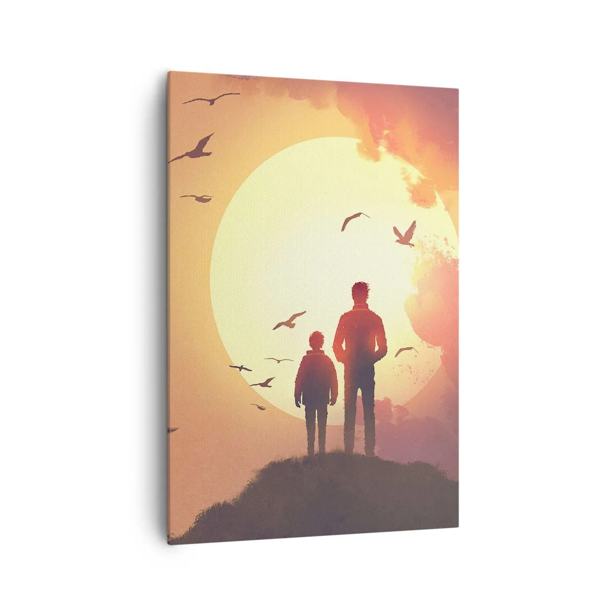 Impression sur toile - Image sur toile - Personnages sur fond de soleil couchant - 70x100cm - Face à face avec le soleil - Décoration murale moderne pour le salon et la chambre ARTTOR