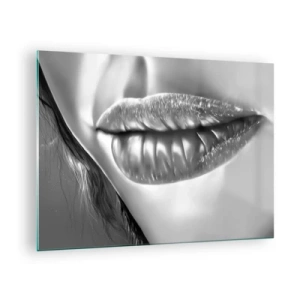 Impression sur verre - Image sur verre - Lèvres féminines sensuelles aux tons monochromes - 70x50cm - Je sais à quoi tu penses… - Décoration murale moderne pour le salon et la chambre ARTTOR