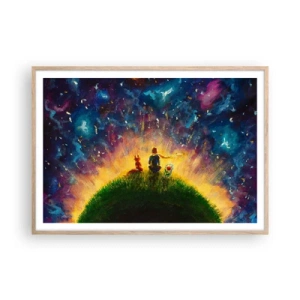 Affiche dans un chêne clair - Poster - Amour et amitié - le monde entier - 100x70 cm