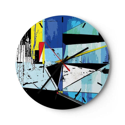 Horloge murale - Pendule murale - Abstraction géométrique dans les tons de bleu et de noir - 30x30cm - Regardez le monde sous un certain angle… - Décoration murale moderne pour le salon, la cuisine et la chambre ARTTOR