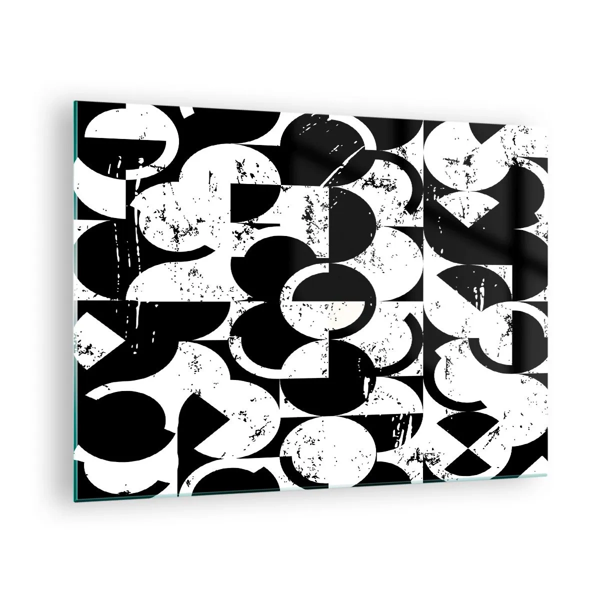 Impression sur verre - Image sur verre - Motif géométrique aux formes contrastées en noir et blanc - 70x50cm - Le blanc est blanc et le noir est noir - Décoration murale moderne pour le salon et la chambre ARTTOR