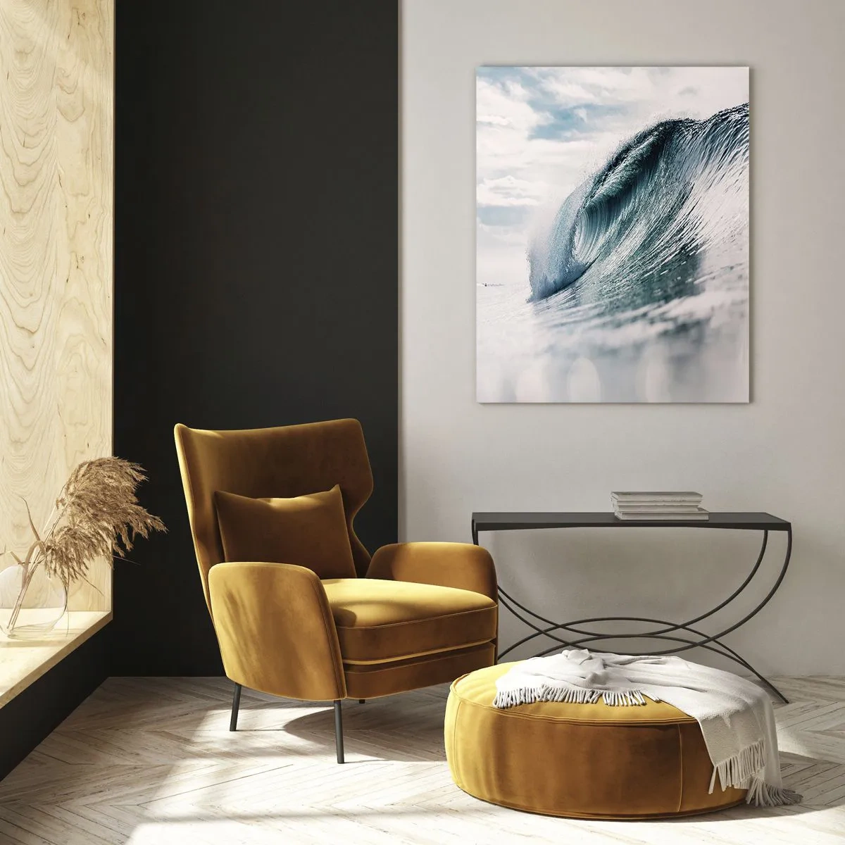 Impression sur verre - Image sur verre - Une puissante vague océanique sous les rayons du soleil - 50x70cm - Pic d'eau - Décoration murale moderne pour le salon et la chambre ARTTOR