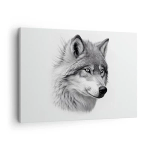 Impression sur toile - Image sur toile - Un portrait réaliste d'un loup dans des tons de gris. - 70x50cm - Alpha – sans aucun doute - Décoration murale moderne pour le salon et la chambre ARTTOR